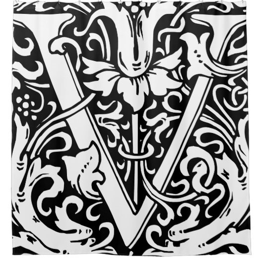 Floral alfabet monogram letter v klassiek douchegordijn (Voorkant)