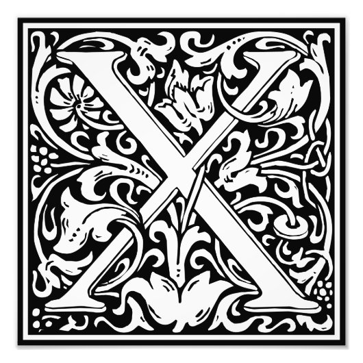 Floral alfabet Monogram Letter X Foto afdrukken (Voorkant)