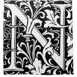 Floral alfabet monogrammed letter n klassiek douchegordijn