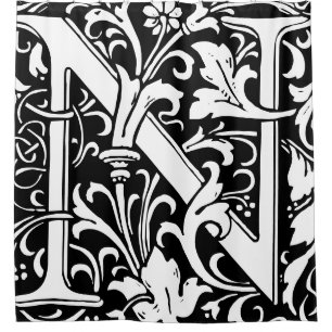 Floral alfabet monogrammed letter n klassiek douchegordijn