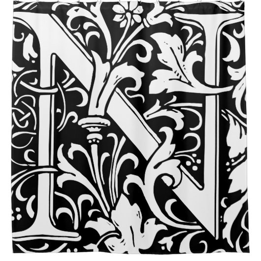 Floral alfabet monogrammed letter n klassiek douchegordijn (Voorkant)