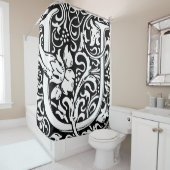 Floral alfabet monogrammed letter u klassiek douchegordijn (In situ)