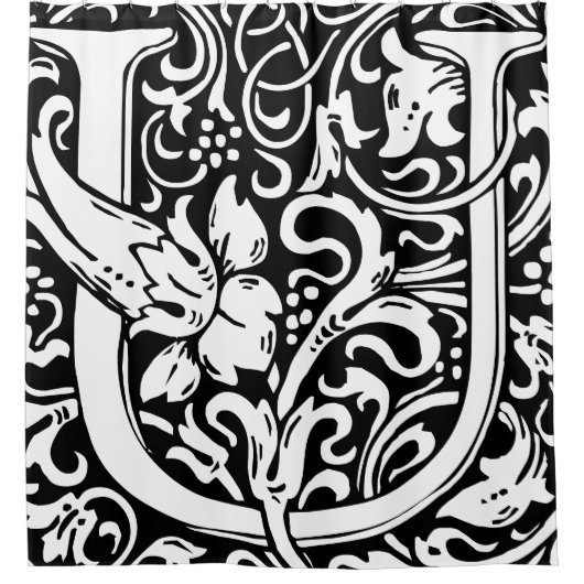 Floral alfabet monogrammed letter u klassiek douchegordijn (Voorkant)