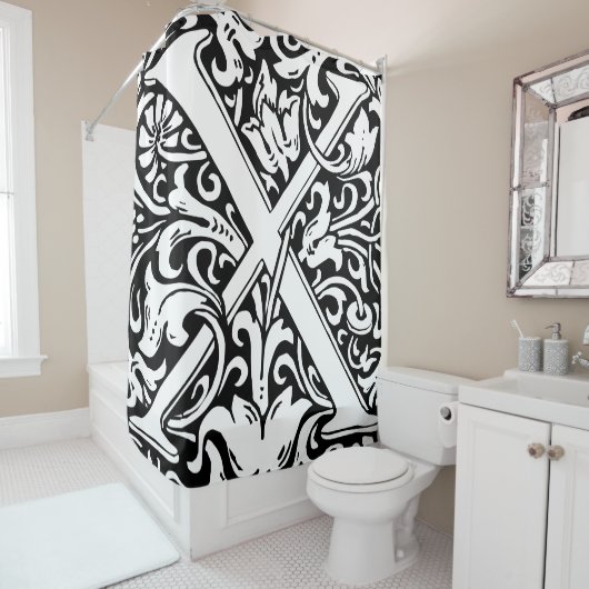 Floral alfabet monogrammed letter x klassiek douchegordijn (In situ)