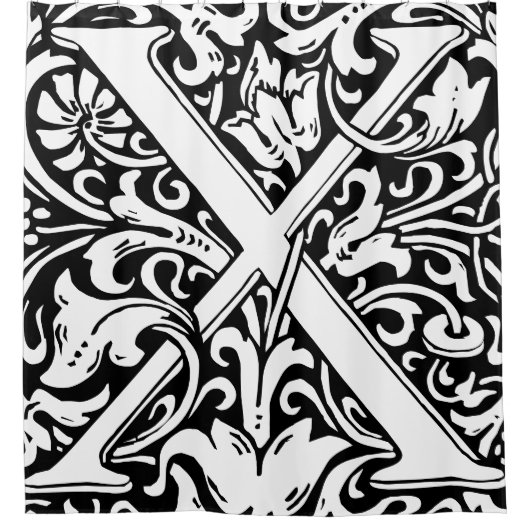 Floral alfabet monogrammed letter x klassiek douchegordijn (Voorkant)