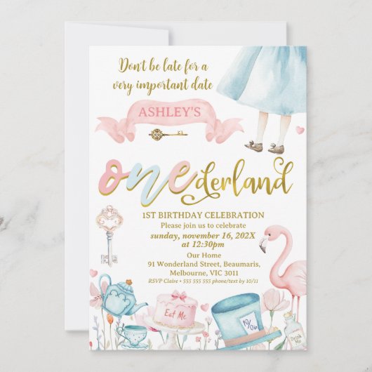 Floral Alice in Onederland 1e verjaardag Kaart (Voorkant)