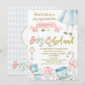 Floral Alice in Onederland 1e verjaardag Kaart (Voorkant / Achterkant)