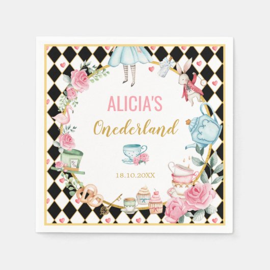 Floral Alice in Wonderland Mad Tea Party Birthday Servet (Voorkant)