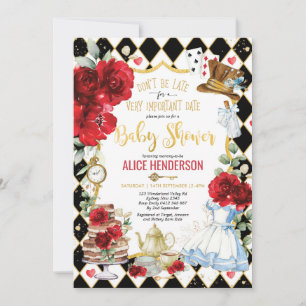Floral Alice in Wonderland Tea Party Baby shower Kaart