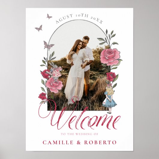 Floral Alice in Wonderland Weddenschap Welkom Poster (Voorkant)