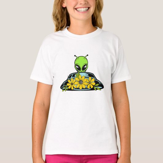 Floral Alien Spaceship T-shirt (Voorkant)