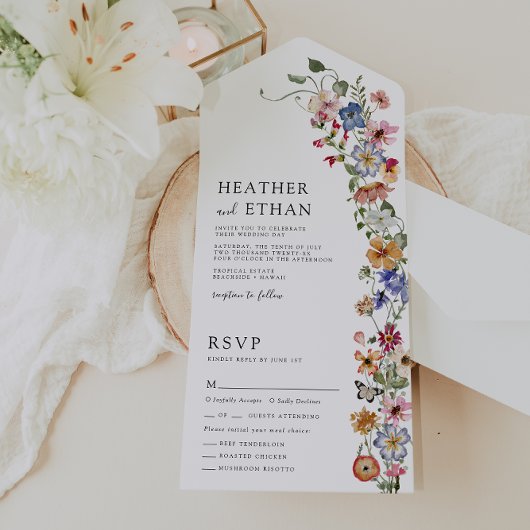 Floral all in One Wedding Invite All In One Uitnodiging