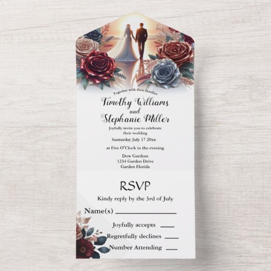 Floral all in One Wedding Invite All In One Uitnodiging (Binnen)