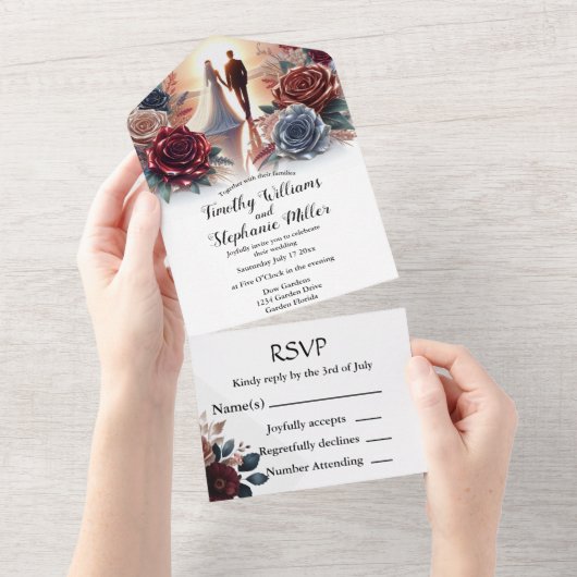 Floral all in One Wedding Invite Uitnodiging (Afscheurbaar)