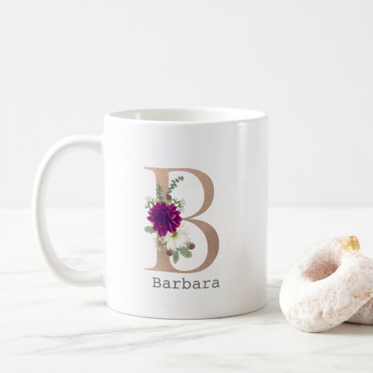 Floral Alphabet aangepaste naam letter "B" Koffiemok (Met donut)