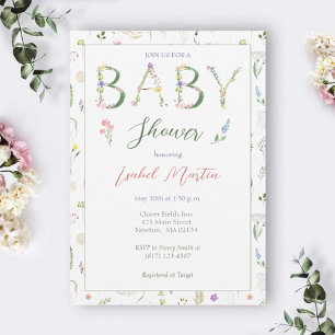 Floral Alphabet Baby shower Invitation Kaart