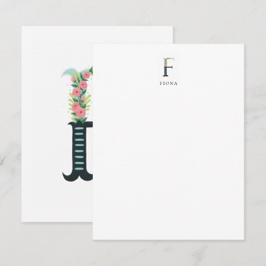 Floral Alphabet - F - Stationery Note Kaart Notitiekaartje (Voorkant / Achterkant)