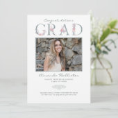 Floral Alphabet Foto Afstudeerder Aankondiging (Staand voorkant)