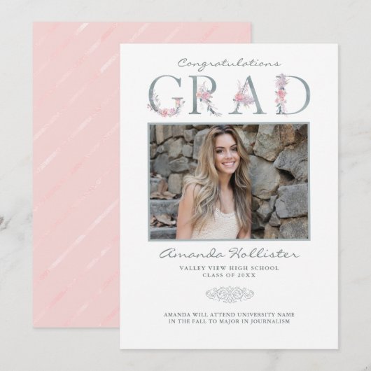 Floral Alphabet Foto Afstudeerder Aankondiging (Voorkant / Achterkant)