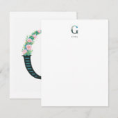 Floral Alphabet - G - Stationery Note Kaart Notitiekaartje (Voorkant / Achterkant)