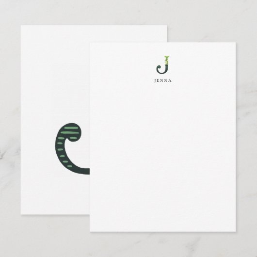 Floral Alphabet - J - Stationery Note Kaart Notitiekaartje (Voorkant / Achterkant)