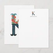 Floral Alphabet - K - Stationery Note Kaart Notitiekaartje (Voorkant / Achterkant)