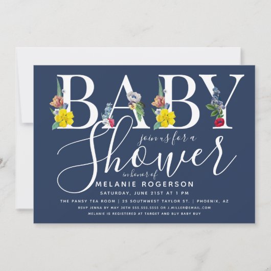Floral Alphabet Letter-Baby shower Kaart (Voorkant)
