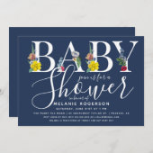 Floral Alphabet Letter-Baby shower Kaart (Voorkant / Achterkant)