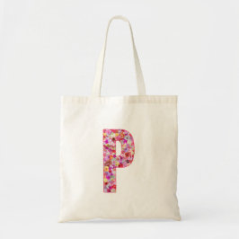 Floral Alphabet Letter P Tote Bag