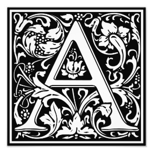 Floral Alphabet Monogram Letter A Foto afdrukken