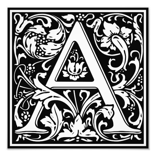 Floral Alphabet Monogram Letter A Foto afdrukken (Voorkant)