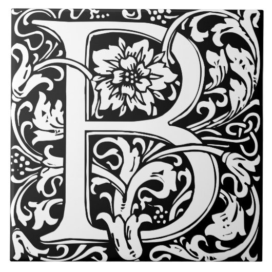 Floral Alphabet Monogram Letter B Tegel Tegeltje (Voorkant)