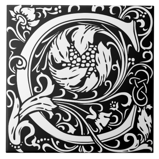 Floral Alphabet Monogram Letter C Tegel Tegeltje (Voorkant)