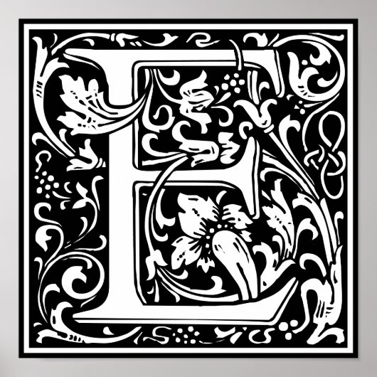 Floral Alphabet Monogram Letter E Poster (Voorkant)