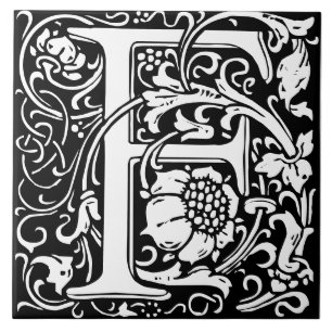 Floral Alphabet Monogram Letter F Tegel Tegeltje