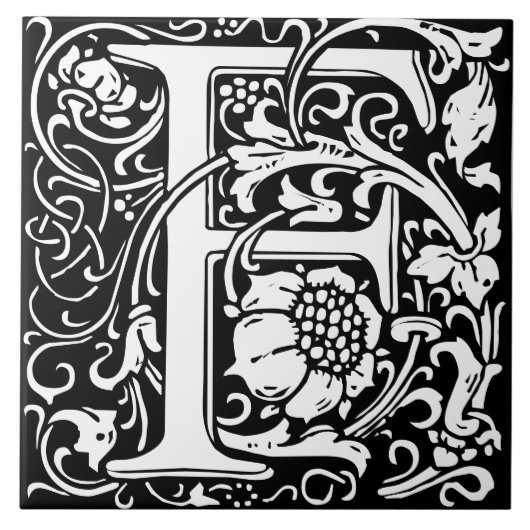 Floral Alphabet Monogram Letter F Tegel Tegeltje (Voorkant)
