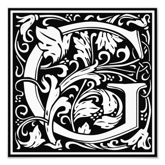 Floral Alphabet Monogram Letter G Foto afdrukken (Voorkant)