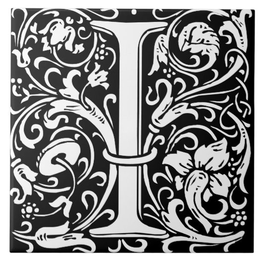 Floral Alphabet Monogram Letter I Tegel Tegeltje (Voorkant)