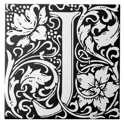 Floral Alphabet Monogram Letter J Tegel Tegeltje (Voorkant)