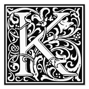 Floral Alphabet Monogram Letter K Foto afdrukken
