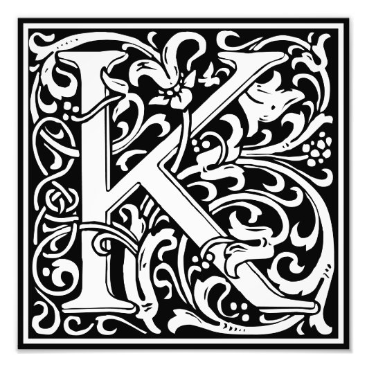Floral Alphabet Monogram Letter K Foto afdrukken (Voorkant)