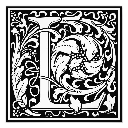 Floral Alphabet Monogram Letter L Foto afdrukken (Voorkant)