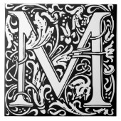 Floral Alphabet Monogram Letter M Tegel Tegeltje (Voorkant)