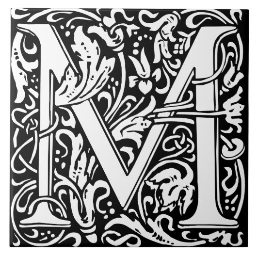 Floral Alphabet Monogram Letter M Tegel Tegeltje (Voorkant)
