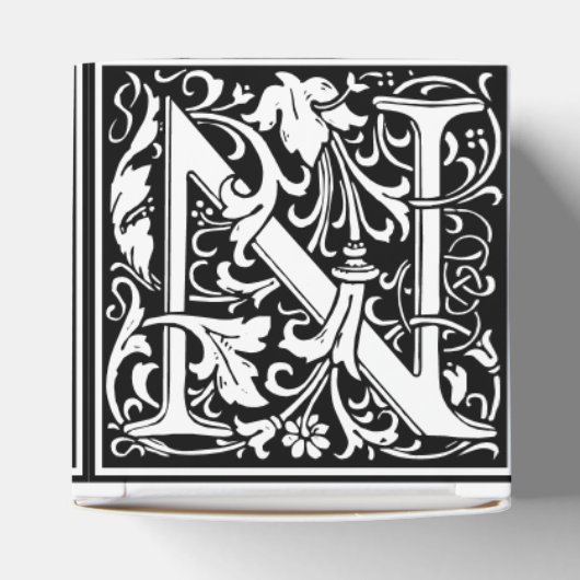 Floral Alphabet Monogram Letter N Tegel Morris Bedankdoosjes (Bovenkant)