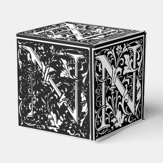 Floral Alphabet Monogram Letter N Tegel Morris Bedankdoosjes (Achterkant)