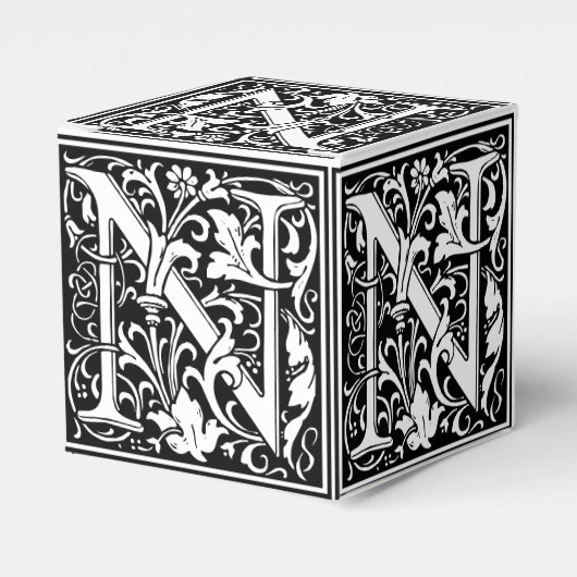 Floral Alphabet Monogram Letter N Tegel Morris Bedankdoosjes (Voorkant Zijde)