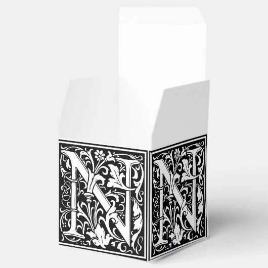 Floral Alphabet Monogram Letter N Tegel Morris Bedankdoosjes (Geopend)