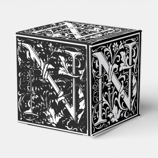 Floral Alphabet Monogram Letter N Tegel Morris Bedankdoosjes (Achterkant)