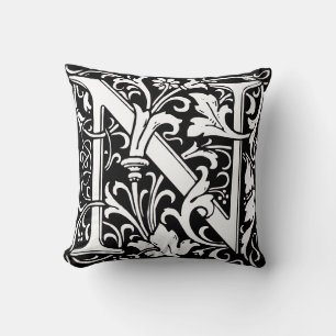 Floral Alphabet Monogram Letter N Tegel Morris Kussen